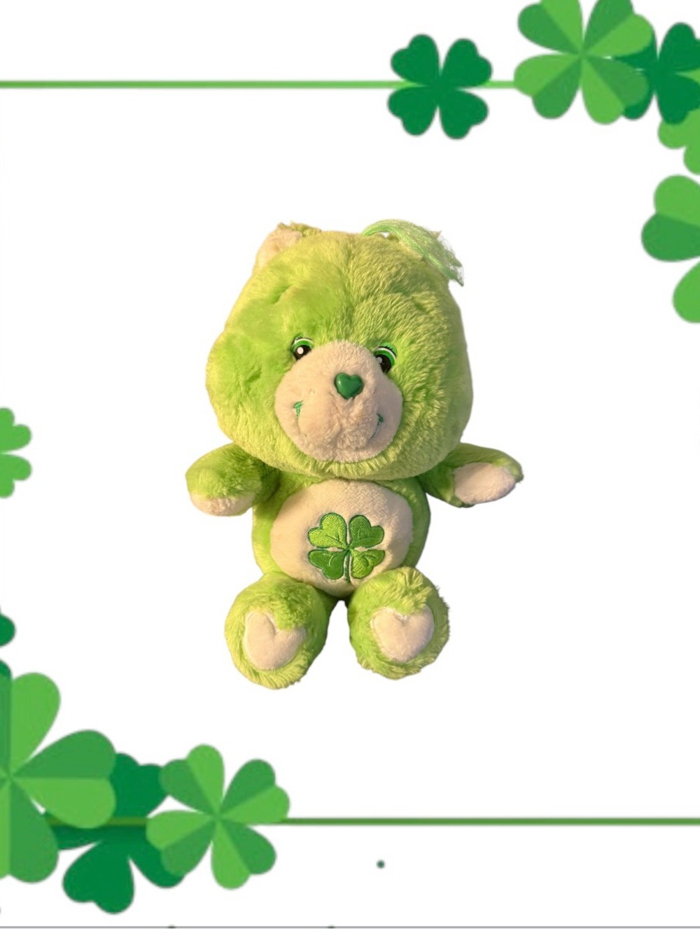 Vintage Carlton Green Care Bears GOOD LUCK BEAR 14" Stuffed Animal